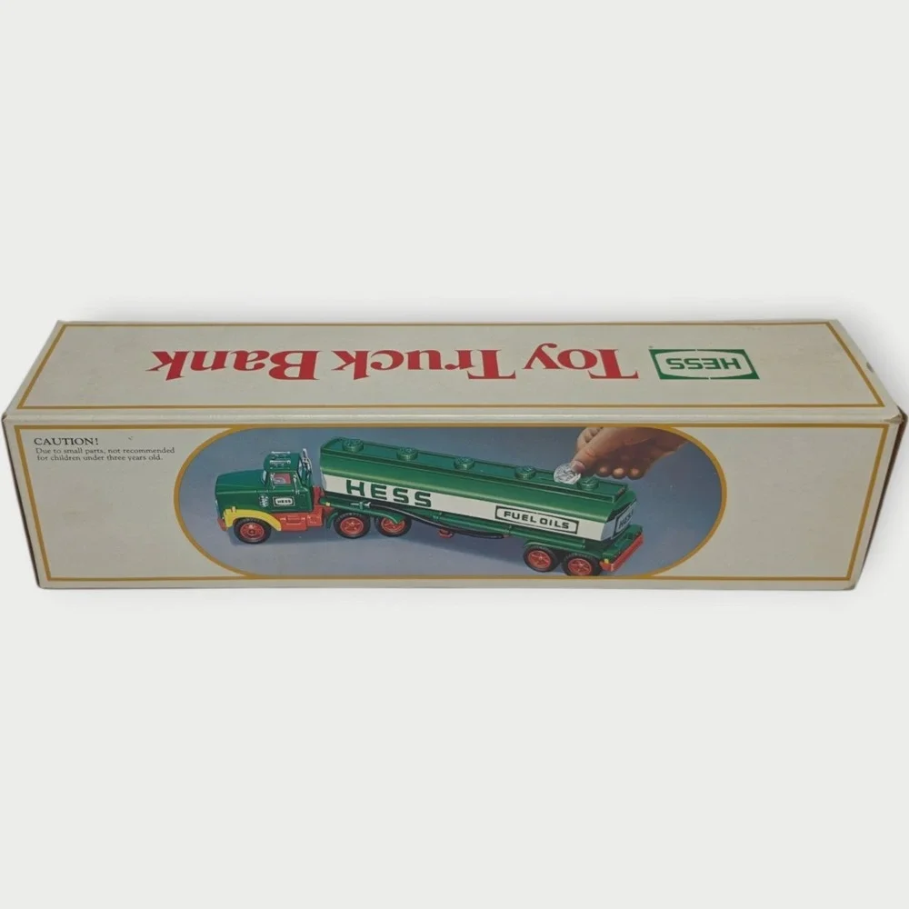 HESS 1984 TOY TRUCK BANK GASOLINE TANKER W/BOX GREEN FUEL OILS AMERADA HONG KONG
